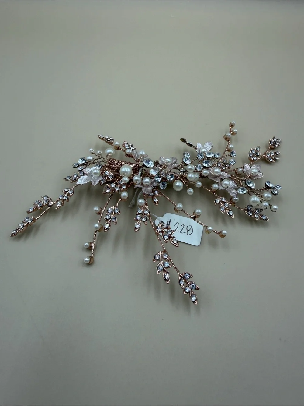 Rose Gold Pearl Crystal Bridal Hair Clip Floral Wedding Barrette NWT